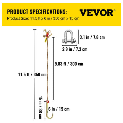 Heavy-Duty 3m J Hook Tow Chain with Large & RTJ Hooks, 4200 kg Capacity
