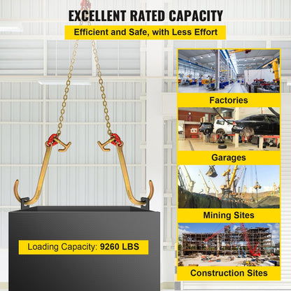 Heavy Duty 0.6m V Bridle Chain with Hooks, 4.2 Ton Capacity, G80 Steel