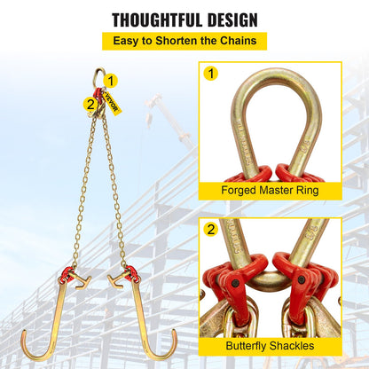 VEVOR V Bridle Chain, 5/16 in x 2 ft Tow Chain Bridle, Grade 80 V-Bridle Transport