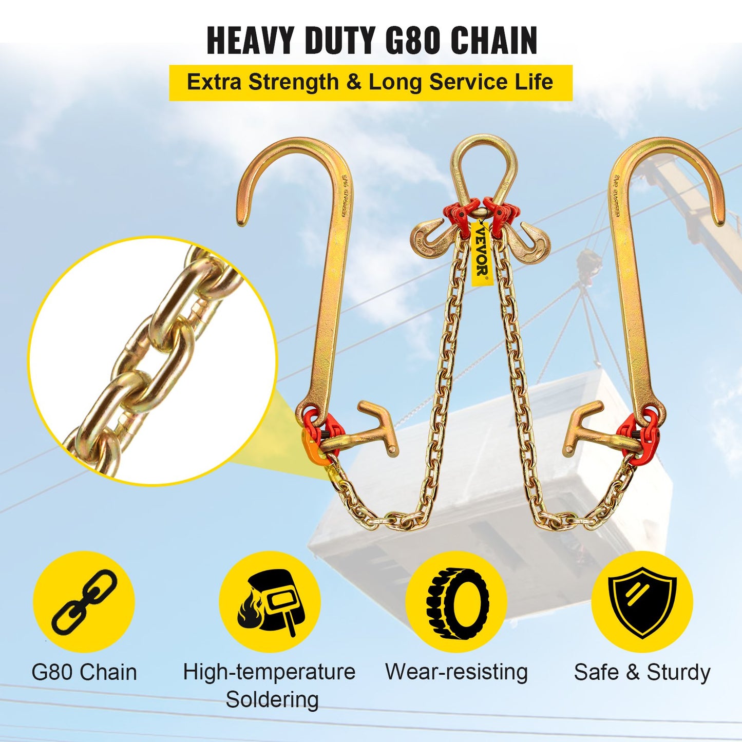 VEVOR V Bridle Chain, 5/16 in x 2 ft Tow Chain Bridle, Grade 80 V-Bridle Transport