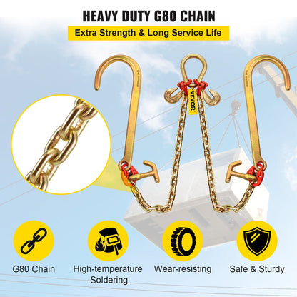 Heavy Duty 0.6m V Bridle Chain with Hooks, 4.2 Ton Capacity, G80 Steel