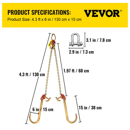 VEVOR V Bridle Chain, 5/16 in x 2 ft Tow Chain Bridle, Grade 80 V-Bridle Transport