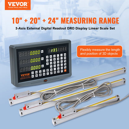 VEVOR Digital Readout, 250 mm & 500 mm & 600 mm, Linear Scale 3 Axis DRO Display