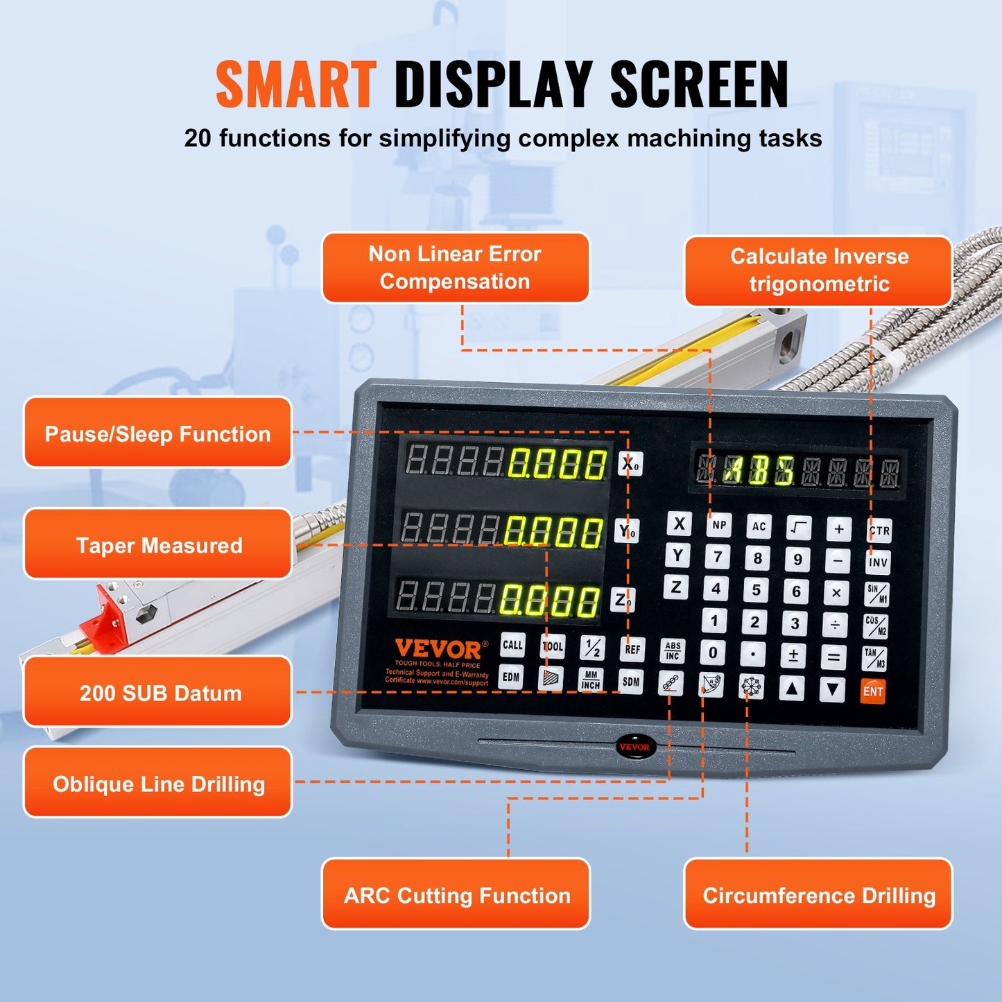 VEVOR Digital Readout, 250 mm & 500 mm & 600 mm, Linear Scale 3 Axis DRO Display