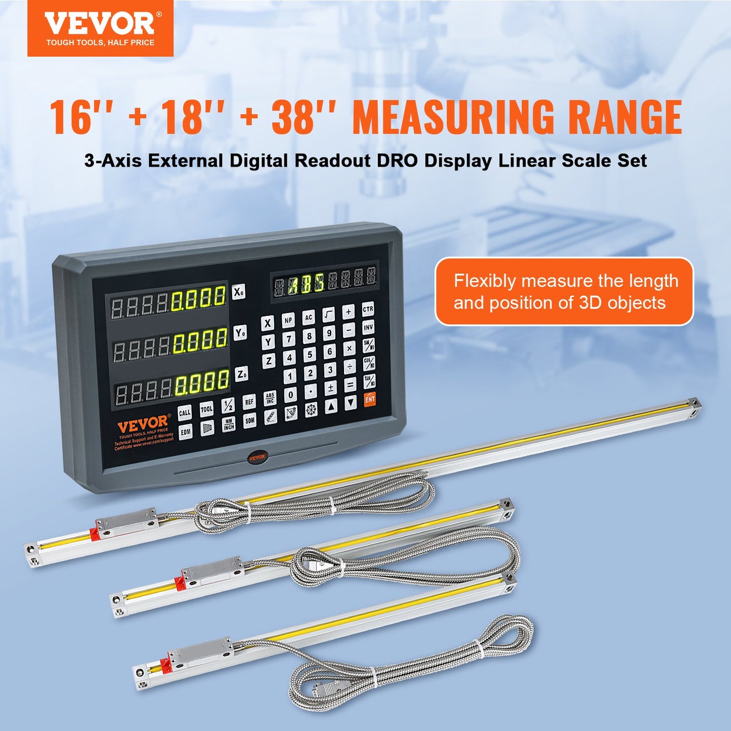 VEVOR Digital Readout, 400 mm & 450 mm & 950 mm, Linear Scale 3 Axis DRO Display
