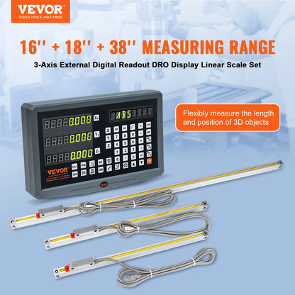 VEVOR Digital Readout, 400 mm & 450 mm & 950 mm, Linear Scale 3 Axis DRO Display