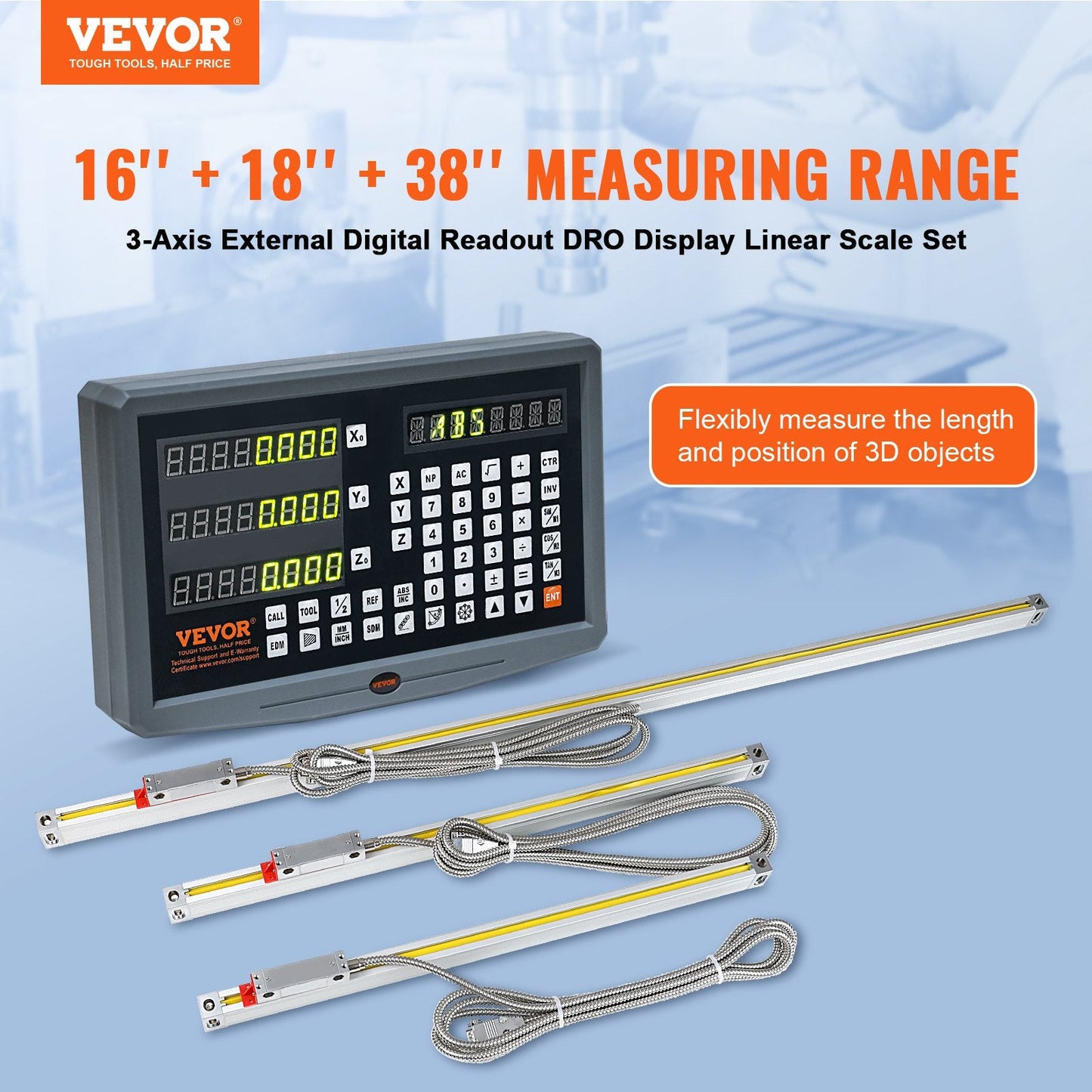 Digital Readout with 3 Axis DRO Display, Linear Scale - 0.4m, 0.45m, 0.95m