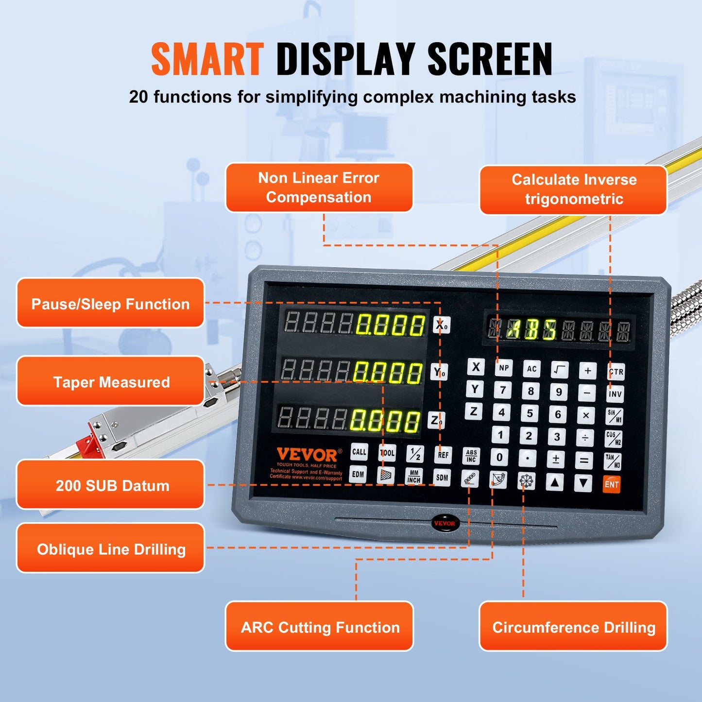 VEVOR Digital Readout, 400 mm & 450 mm & 950 mm, Linear Scale 3 Axis DRO Display