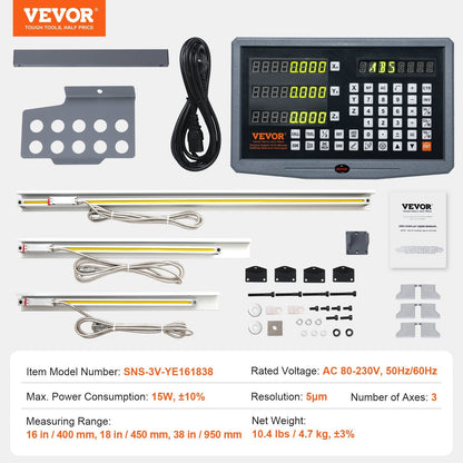 Digital Readout with 3 Axis DRO Display, Linear Scale - 0.4m, 0.45m, 0.95m