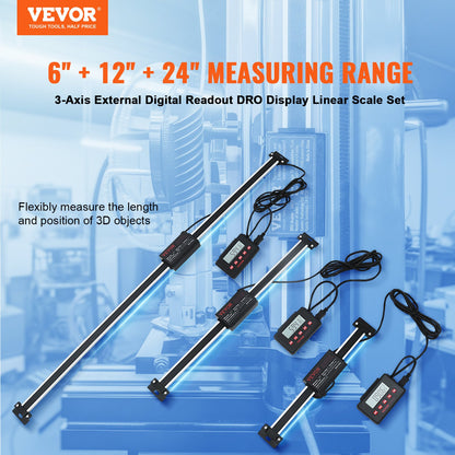 VEVOR Digital Readout, 152.4 mm & 304.8 mm & 609.6 mm, Linear Scale 3 Axis DRO Display
