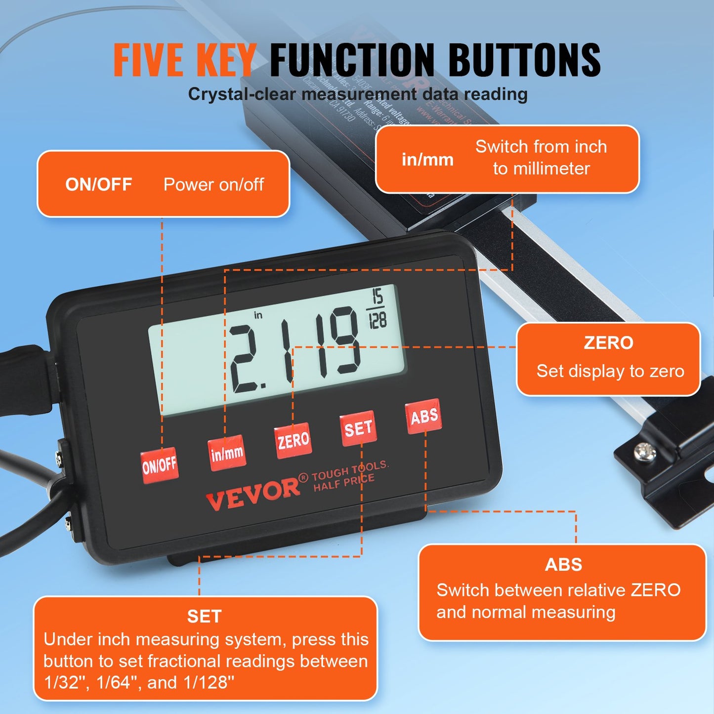 VEVOR Digital Readout, 152.4 mm & 304.8 mm & 609.6 mm, Linear Scale 3 Axis DRO Display