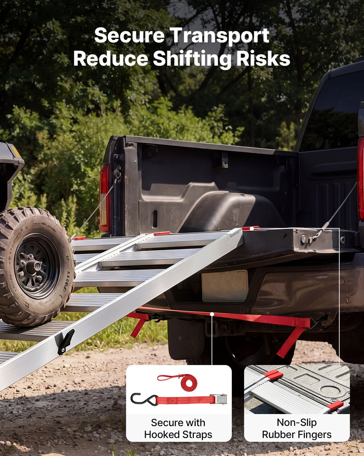 Aluminum Trailer Ramps, 1945 x 1260mm Tri-Folding Truck Ramps with Straps & Non-Slip Rubber Fingers, 680kg Capacity ATV Loading Ramps for Pickup Trucks, Motorcycles, Lawn Mowers, Tractors, Carts