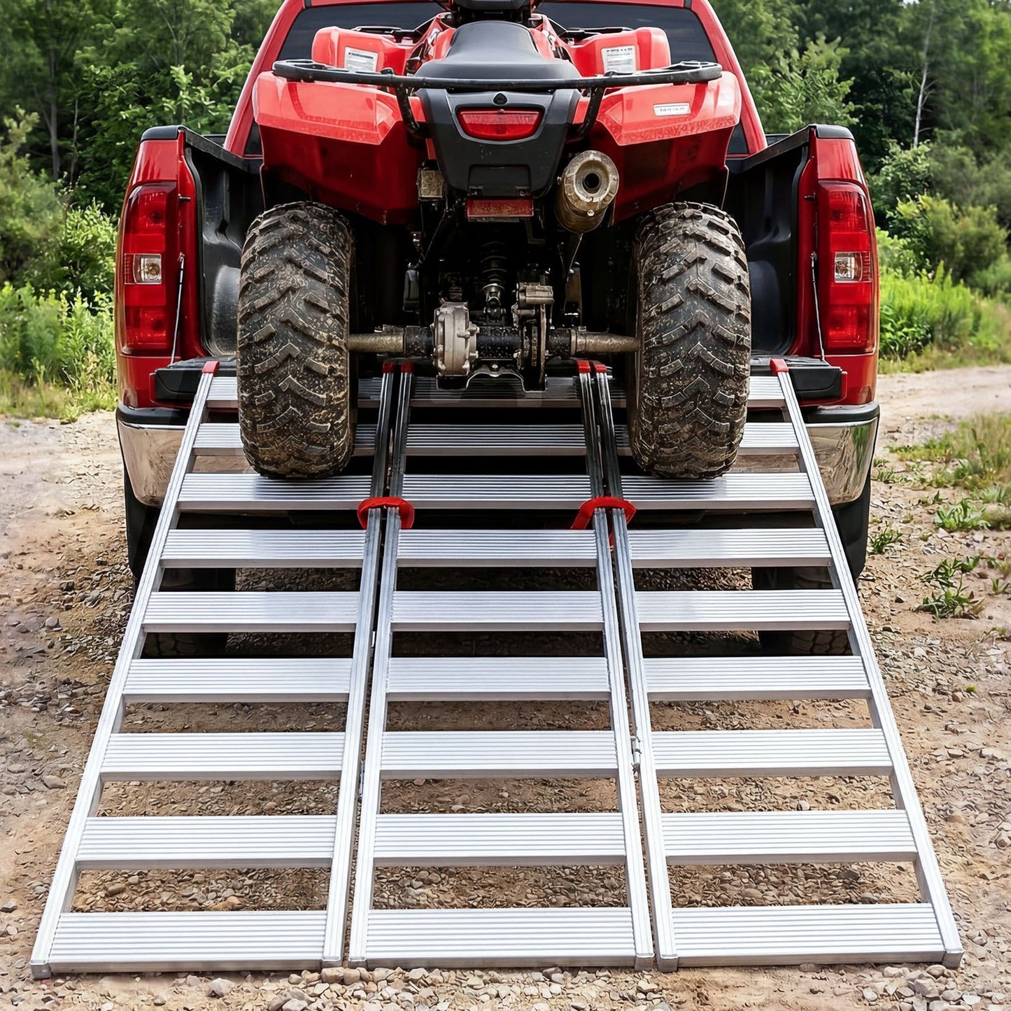 Aluminum Trailer Ramps, 1945 x 1260mm Tri-Folding Truck Ramps with Straps & Non-Slip Rubber Fingers, 680kg Capacity ATV Loading Ramps for Pickup Trucks, Motorcycles, Lawn Mowers, Tractors, Carts