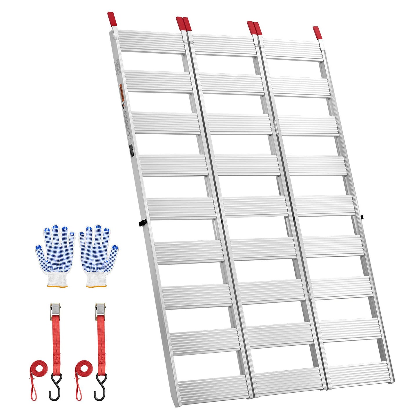Aluminum Trailer Ramps, 1945 x 1260mm Tri-Folding Truck Ramps with Straps & Non-Slip Rubber Fingers, 680kg Capacity ATV Loading Ramps for Pickup Trucks, Motorcycles, Lawn Mowers, Tractors, Carts