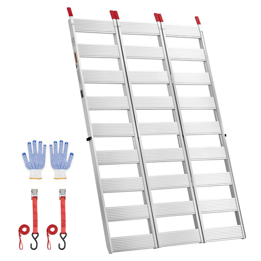 Aluminum Trailer Ramps, 1945 x 1260mm Tri-Folding Truck Ramps with Straps & Non-Slip Rubber Fingers, 680kg Capacity ATV Loading Ramps for Pickup Trucks, Motorcycles, Lawn Mowers, Tractors, Carts