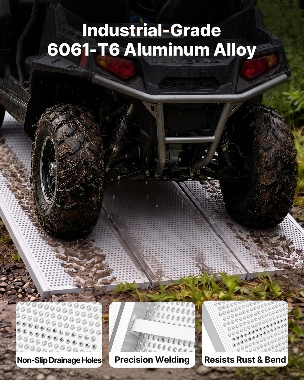 Aluminum Trailer Ramps, 1935 x 1370mm Tri-Folding Truck Ramps with Straps & Non-Slip Rubber Fingers,680kg Capacity ATV Loading Ramps for Pickup Trucks, Motorcycles, Lawn Mowers, Tractors, Carts