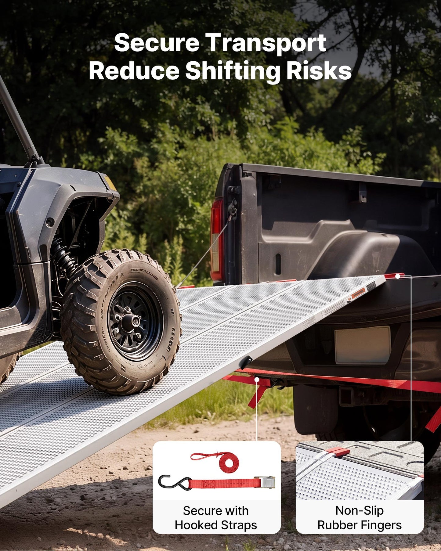 Aluminum Trailer Ramps, 1935 x 1370mm Tri-Folding Truck Ramps with Straps & Non-Slip Rubber Fingers,680kg Capacity ATV Loading Ramps for Pickup Trucks, Motorcycles, Lawn Mowers, Tractors, Carts