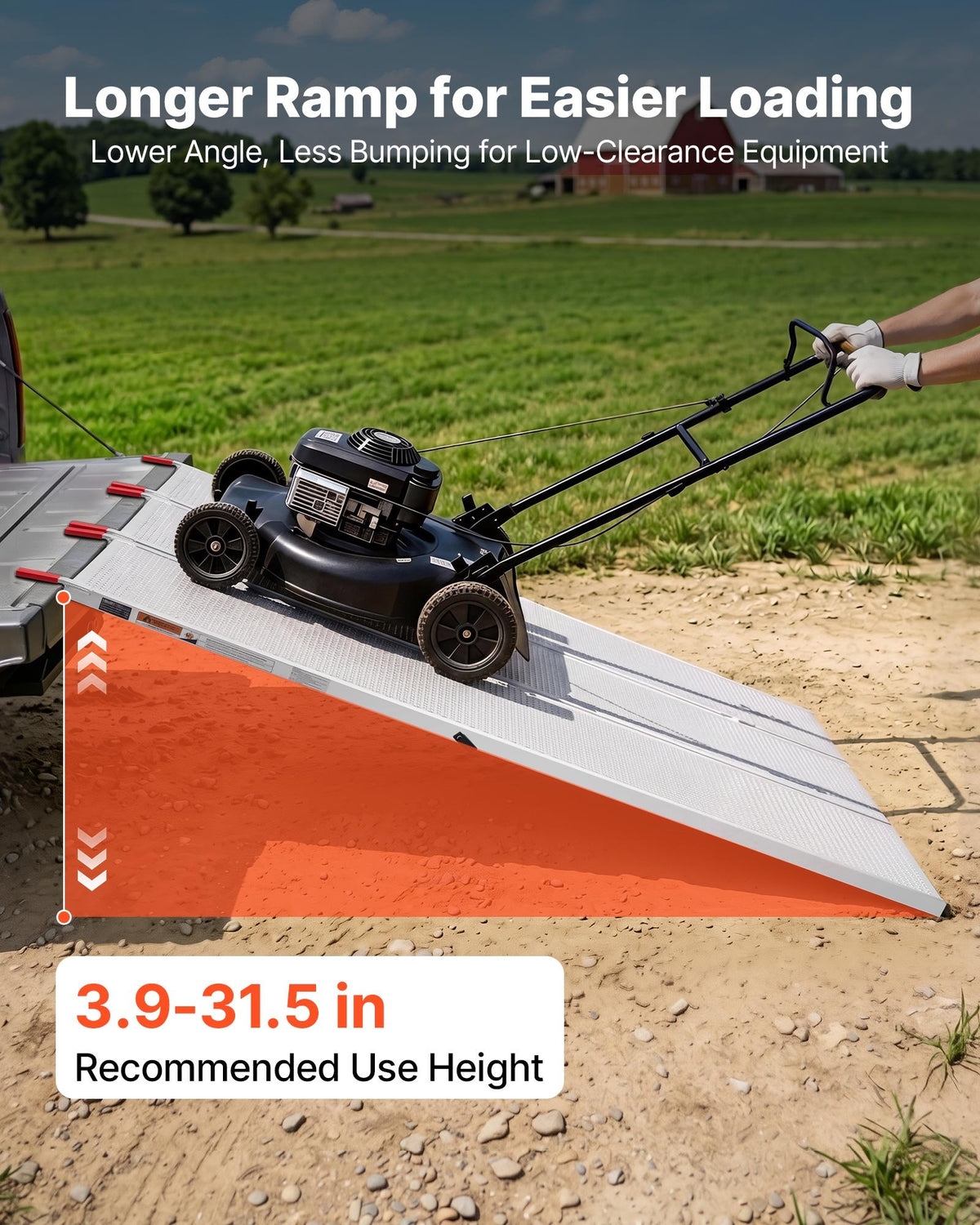 Aluminum Trailer Ramps, 1935 x 1370mm Tri-Folding Truck Ramps with Straps & Non-Slip Rubber Fingers,680kg Capacity ATV Loading Ramps for Pickup Trucks, Motorcycles, Lawn Mowers, Tractors, Carts