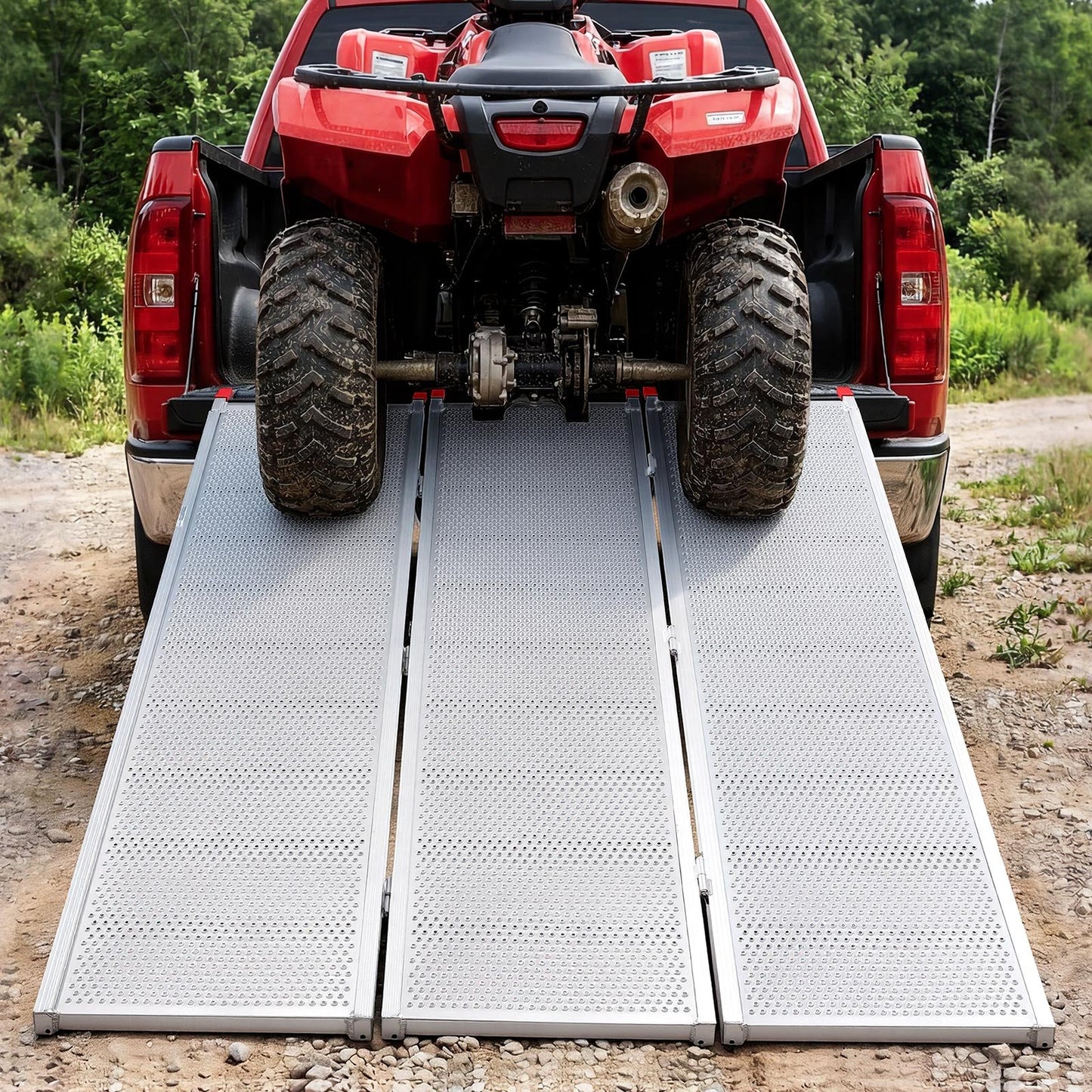 Aluminum Trailer Ramps, 1935 x 1370mm Tri-Folding Truck Ramps with Straps & Non-Slip Rubber Fingers,680kg Capacity ATV Loading Ramps for Pickup Trucks, Motorcycles, Lawn Mowers, Tractors, Carts