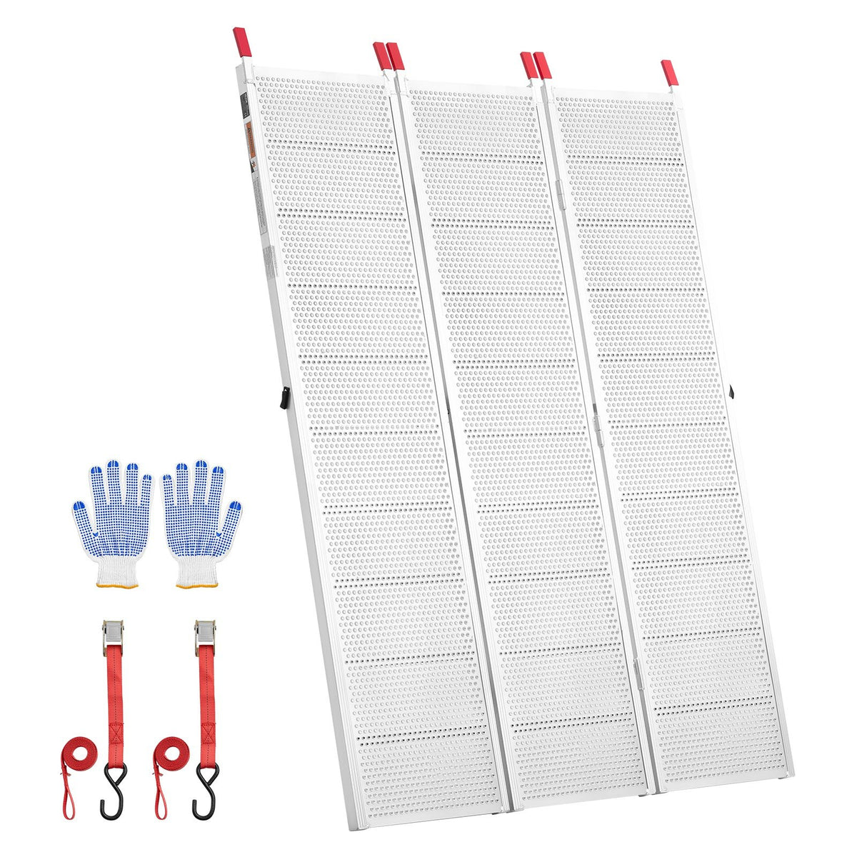 Aluminum Trailer Ramps, 1935 x 1370mm Tri-Folding Truck Ramps with Straps & Non-Slip Rubber Fingers,680kg Capacity ATV Loading Ramps for Pickup Trucks, Motorcycles, Lawn Mowers, Tractors, Carts