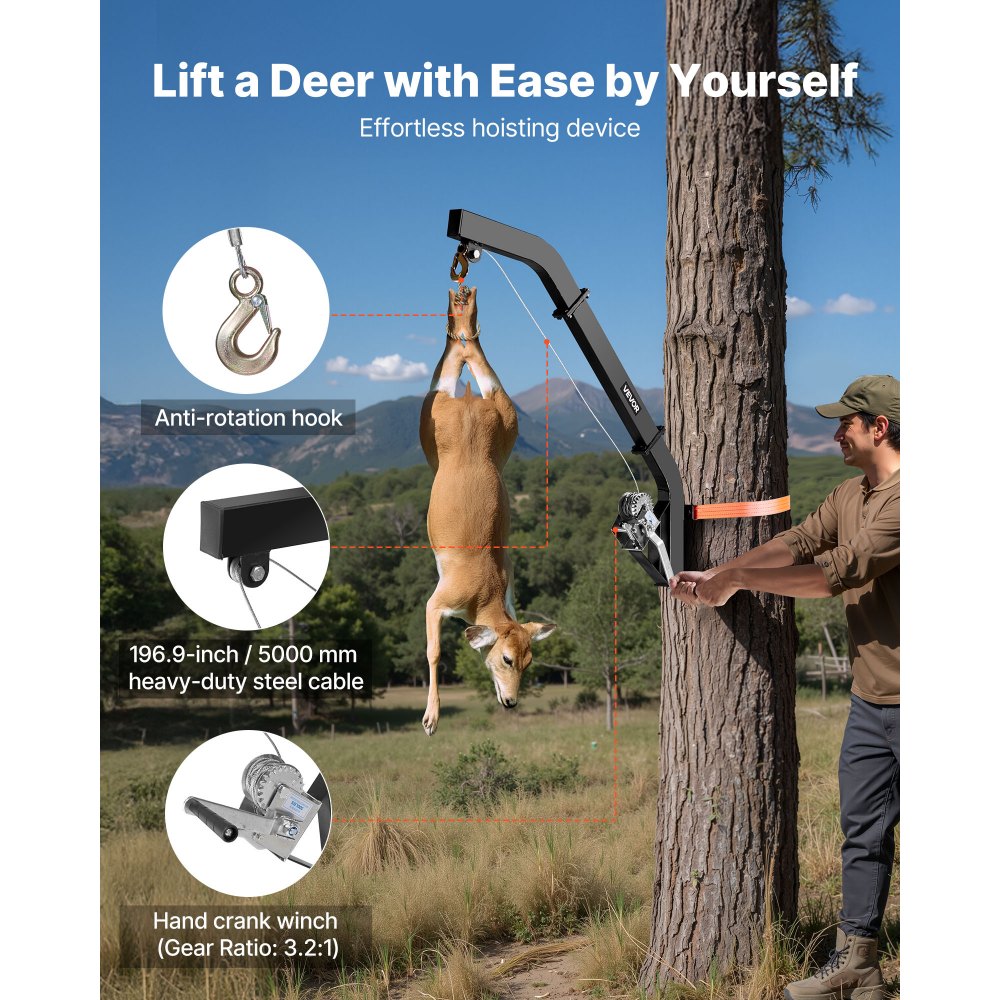 Tree Mounted Deer Hoist 353 lbs Game Hoist Winch Lift with Gambrel & Winch
