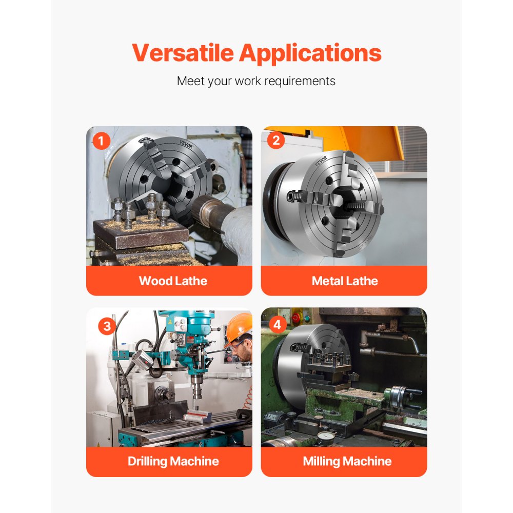 VEVOR 250 mm 4-Jaw Self-Centering Lathe Chuck for Lathe Drilling Milling Machine