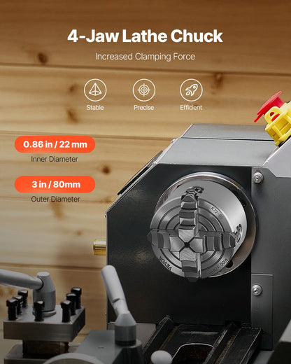 4-Jaw Lathe Chuck, 3 Inch (80 mm), 4-Jaw Independent Chuck, 0.1-3.15 in (5-80 mm) Clamping Range with T-key Fixing Screws Reversible Jaws, HT300 Material, Internal External for Wood Metal Lathe