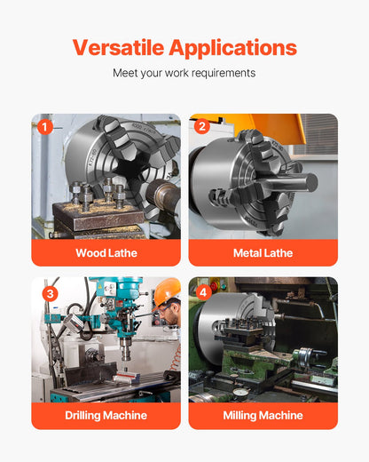 4-Jaw Lathe Chuck, 3 Inch (80 mm), 4-Jaw Independent Chuck, 0.1-3.15 in (5-80 mm) Clamping Range with T-key Fixing Screws Reversible Jaws, HT300 Material, Internal External for Wood Metal Lathe