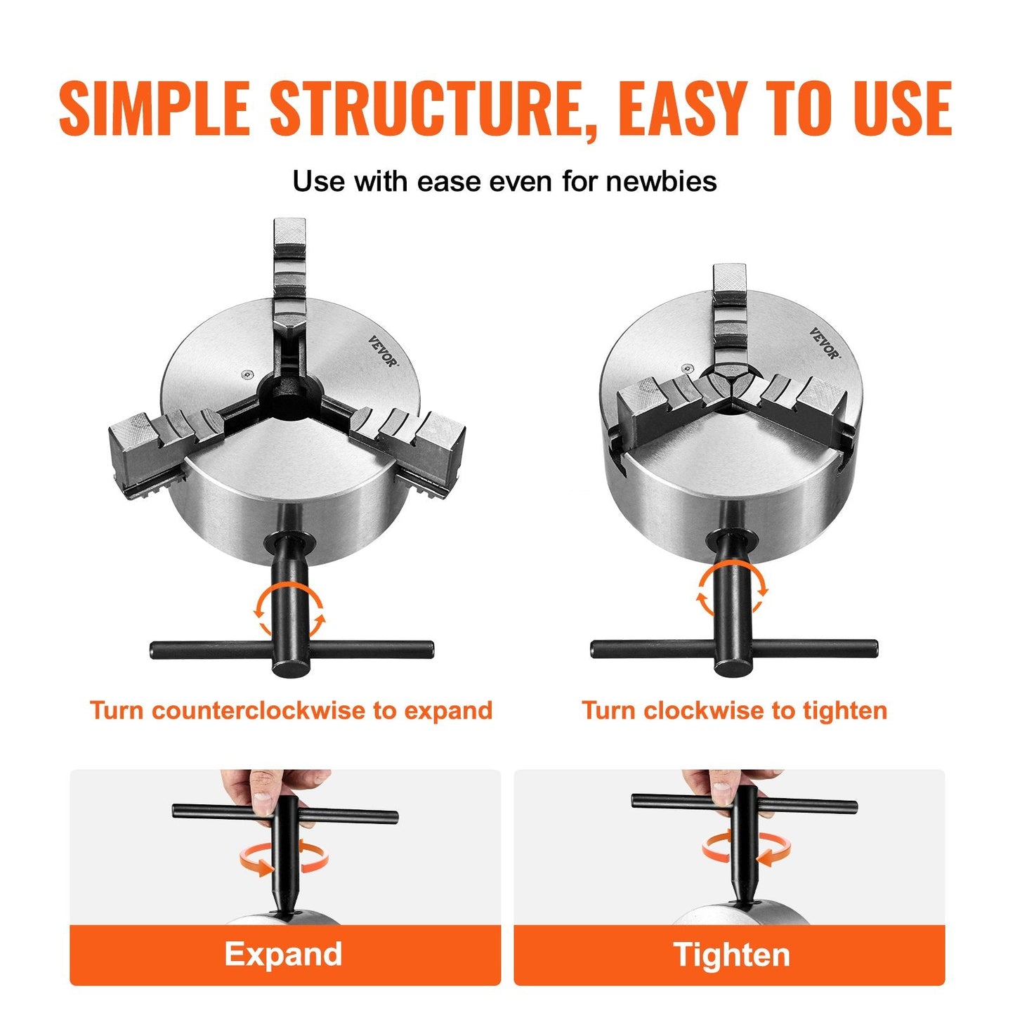 160 mm Self-Centering Lathe Chuck, 3-Jaw, 3.5-160 mm Clamping Range