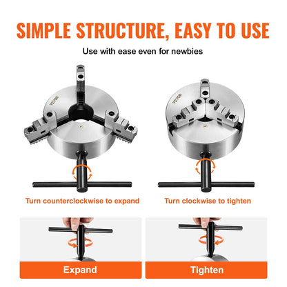 3-Jaw Self-Centering Lathe Chuck, 200 mm, 4-200 mm Clamping for Machining