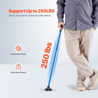 Folding Walking Stick with 8-Level Height and 4-Pronged Pivoting Base