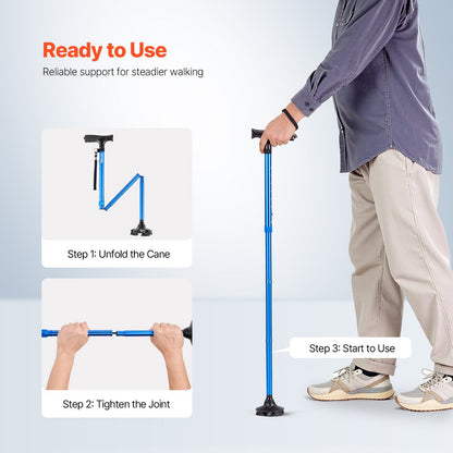 Folding Walking Stick with 8-Level Height and 4-Pronged Pivoting Base