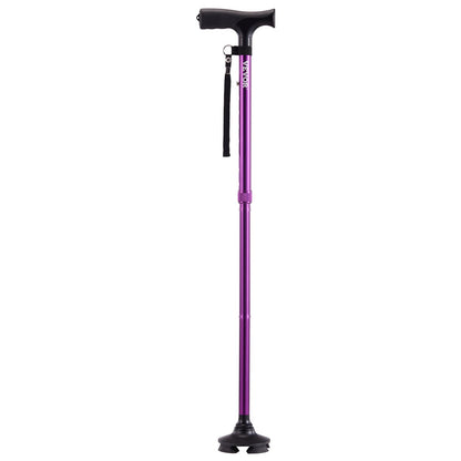 Walking Cane for Man Woman, Folding Walking Stick with 8-Level Adjustable Height, 4-Pronged Pivoting Base, Lightweight & Portable Aluminum Mobility Aid for Senior Adults, 250LBS Loading (Purple)