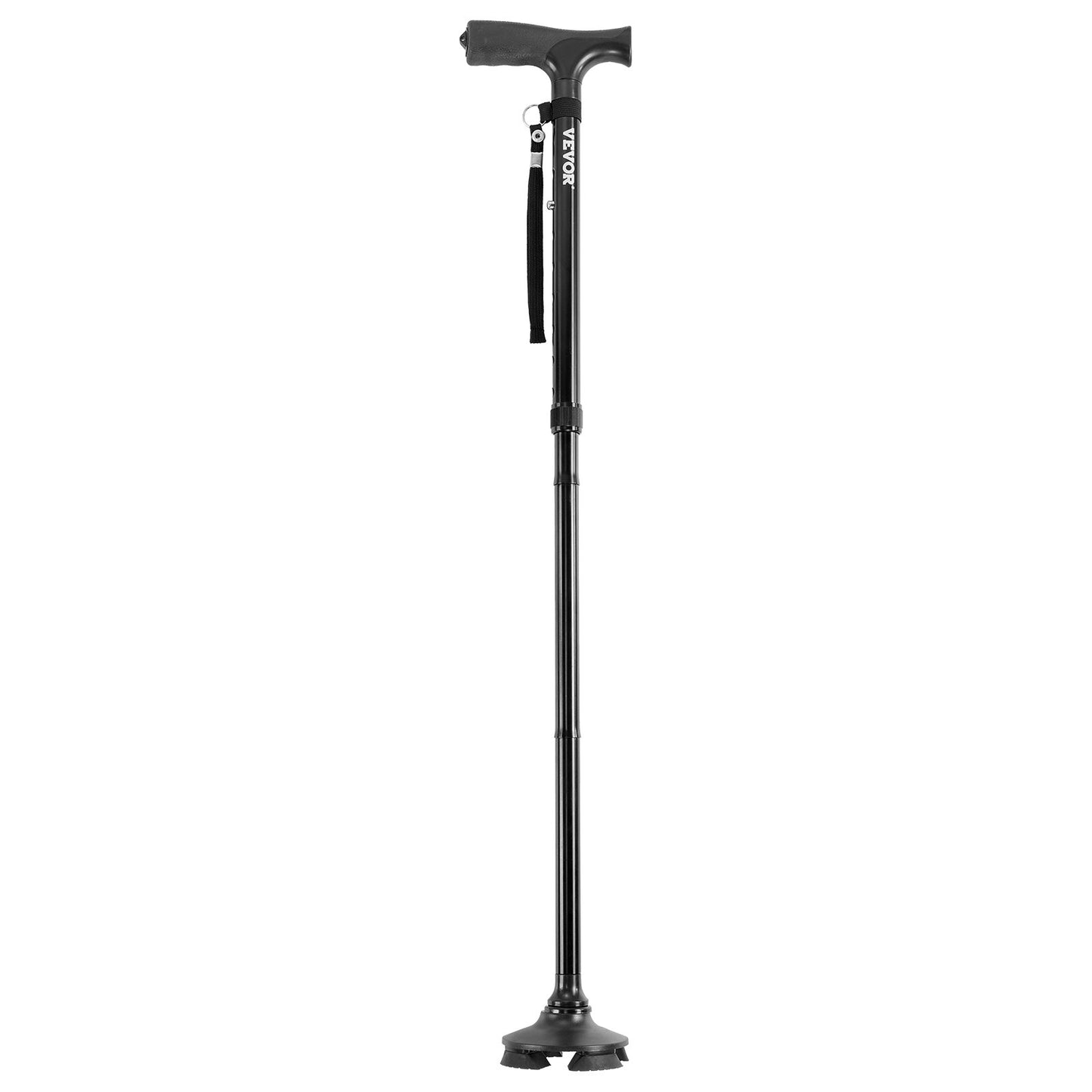 Walking Cane for Man Woman, Folding Walking Stick with 8-Level Adjustable Height, 4-Pronged Pivoting Base, Lightweight & Portable Aluminum Mobility Aid for Seniors Adults, 250LBS Loading (Black)
