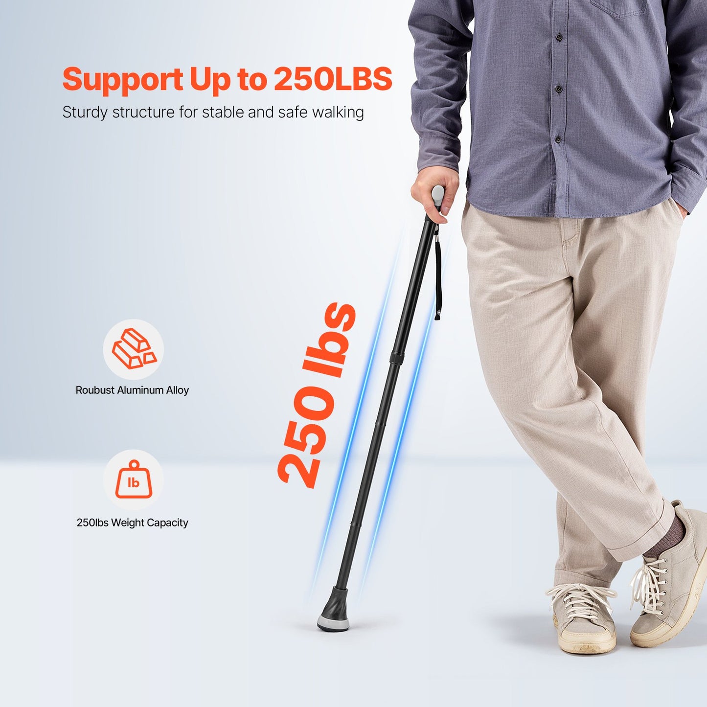 VEVOR Walking Cane for Man Woman Folding Walking Stick 8-Level Adjustable Height