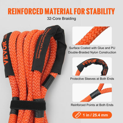 VEVOR 25.4 mm x 6.1 m Kinetic Recovery Tow Rope 17237 kg, Heavy-Duty Off Road Snatch