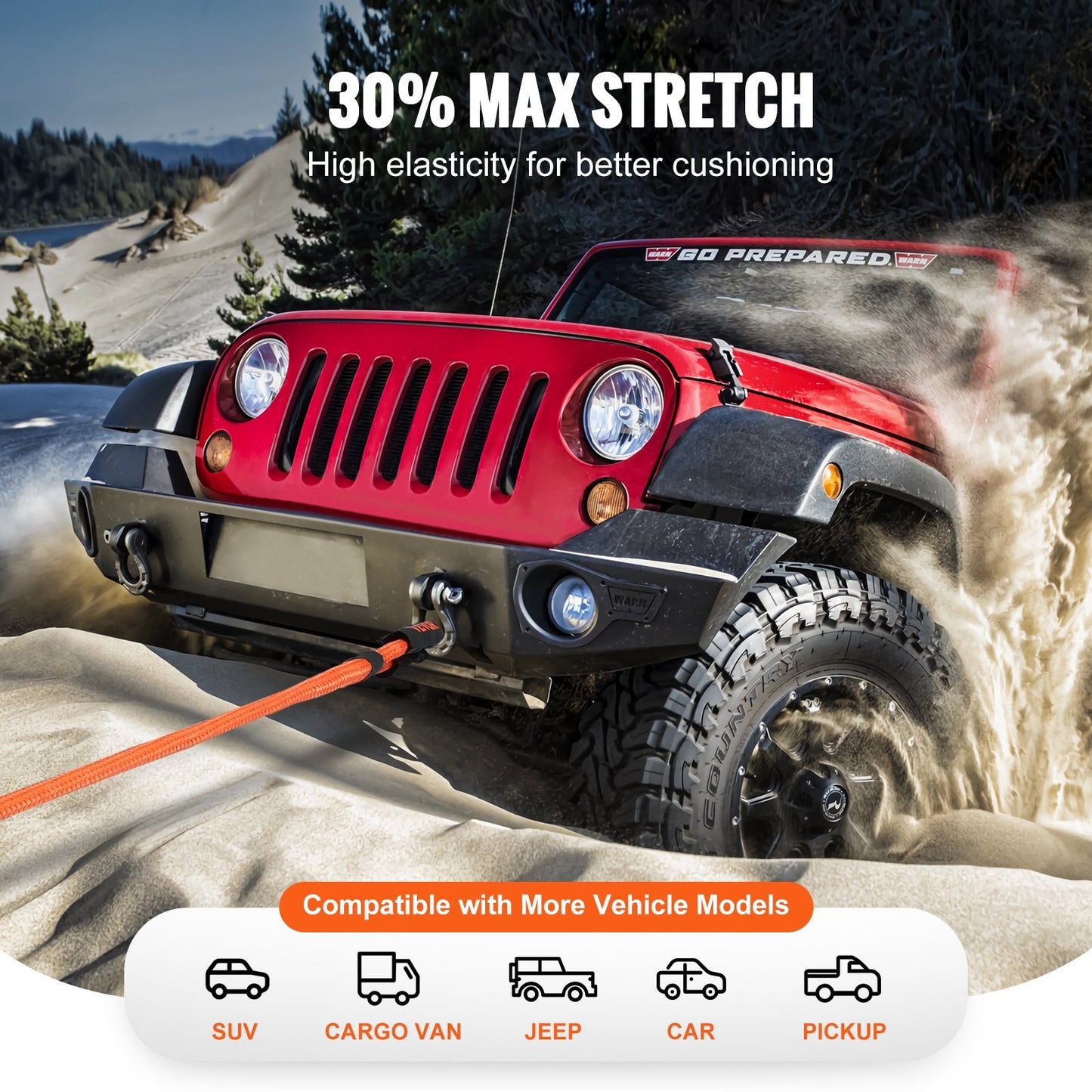 Heavy-Duty 6.1m Kinetic Recovery Rope, 13,871 kg Capacity for Off-Road Use