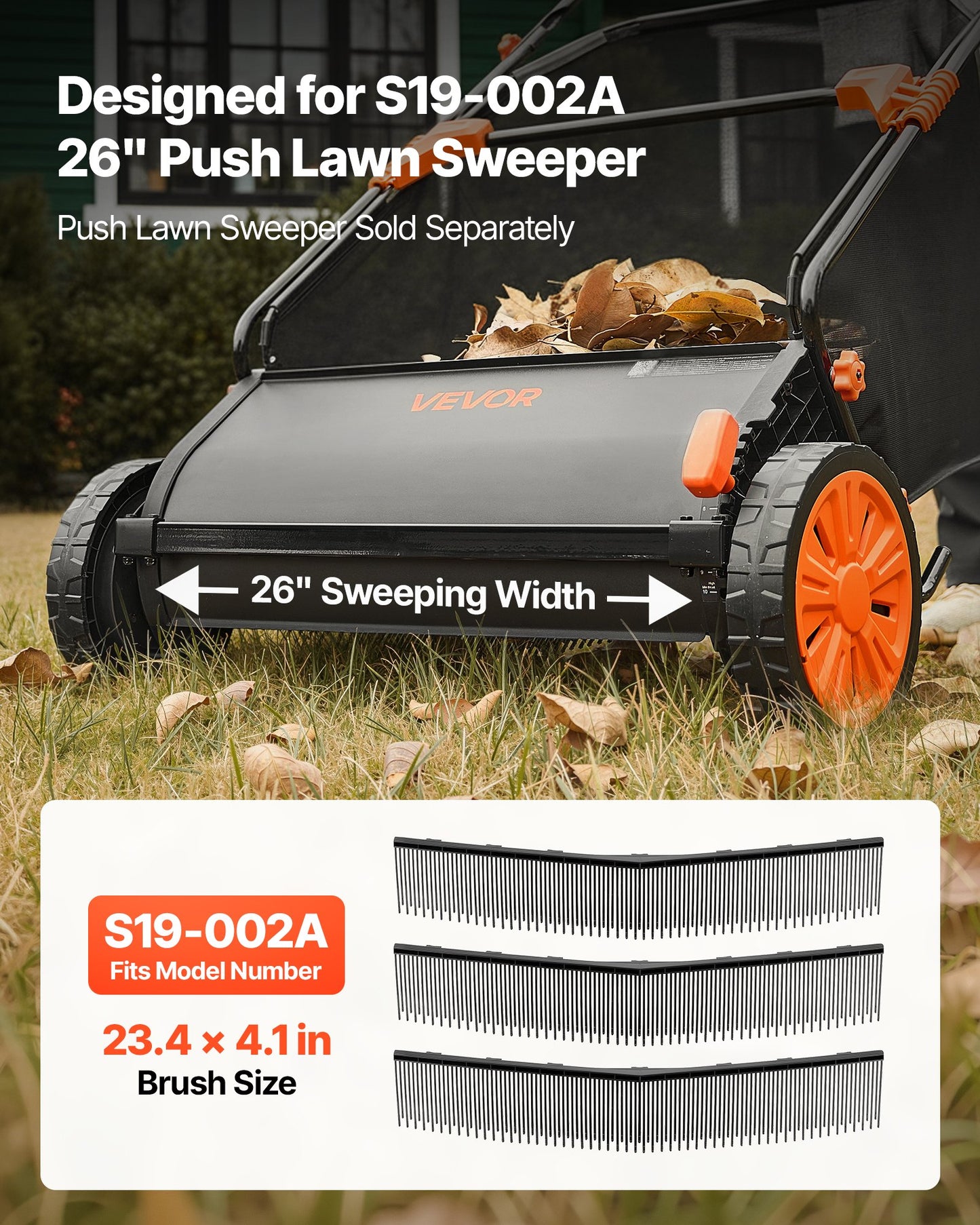 3 Packs Lawn Sweeper Brush Replacement, Compatible with 66 cm Lawn & Leaf Collector Sweepers, Yard Sweeper Brush Paddle with Durable V-Shaped Bristles for Easy Grass Leaf Cleanup