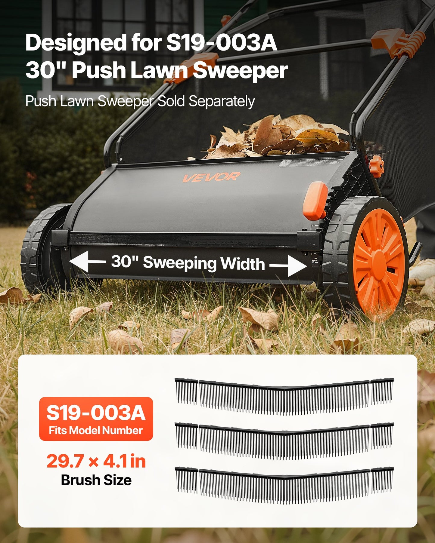 3 Packs Lawn Sweeper Brush Replacement, Compatible with 76.2 cm Lawn & Leaf Collector Sweepers, Yard Sweeper Brush Paddle with Durable V-Shaped Bristles for Easy Grass Leaf Cleanup