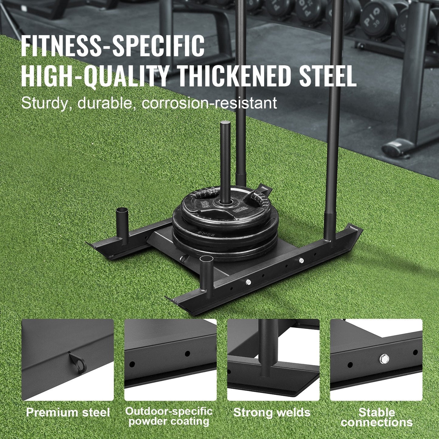 Steel Power Sled for Fitness Training, 227 kg Capacity, Black