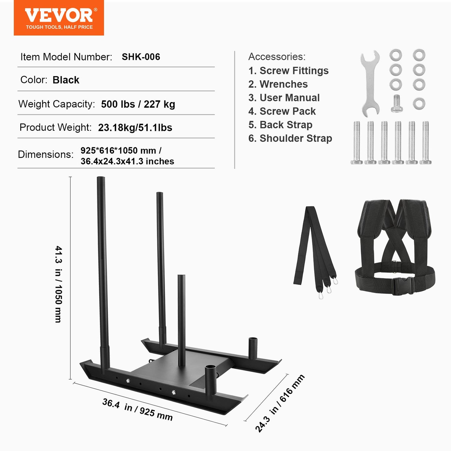 VEVOR Weight Training Sled, Pull Push Power Sled, Fitness Strength Resistance Training,