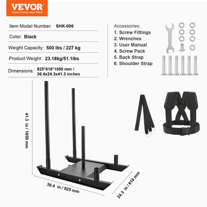 VEVOR Weight Training Sled, Pull Push Power Sled, Fitness Strength Resistance Training,
