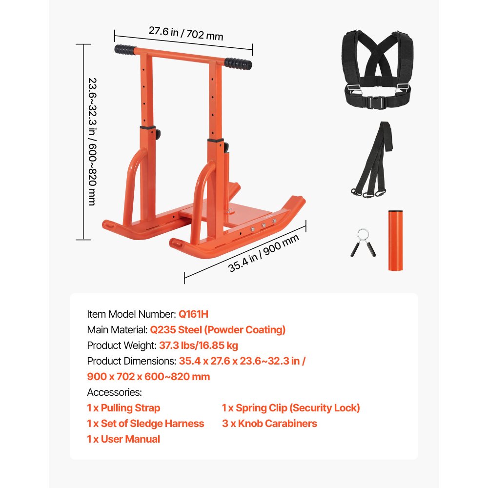Weight Power Pull Push Sled Workout Fitness Strength Training Sled Orange