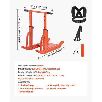 Weight Power Pull Push Sled Workout Fitness Strength Training Sled Orange