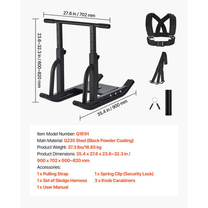Weight Pull Push Sled Workout Fitness Strength Speed Training Sled Black