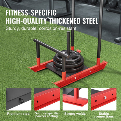Power Sled with Handle for Strength Training, 227 kg Capacity, Black/Red