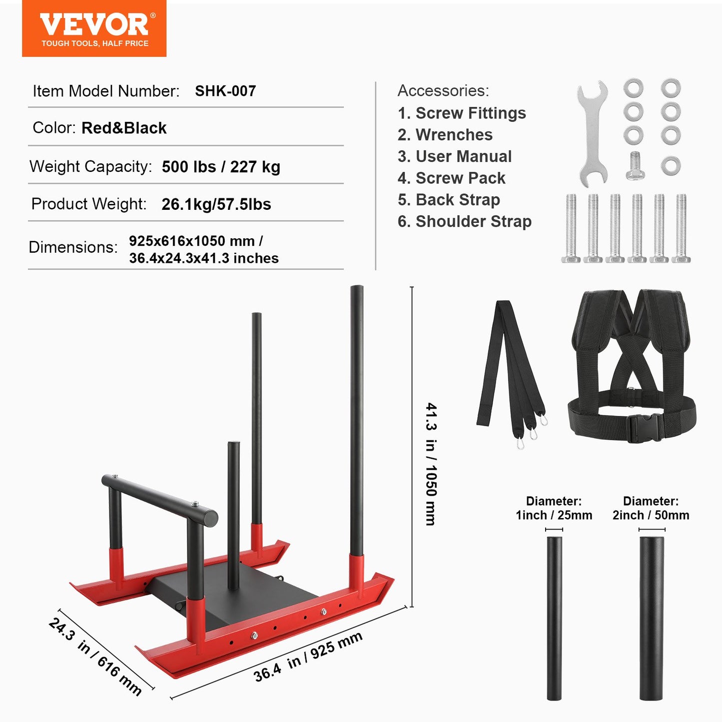 VEVOR Weight Training Sled, Pull Push Power Sled with Handle, Fitness Strength Resistance