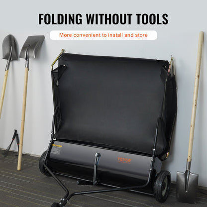 VEVOR Tow Behind Lawn Sweeper 44 inch, 25 cu. ft Large Capacity Heavy Duty Leaf