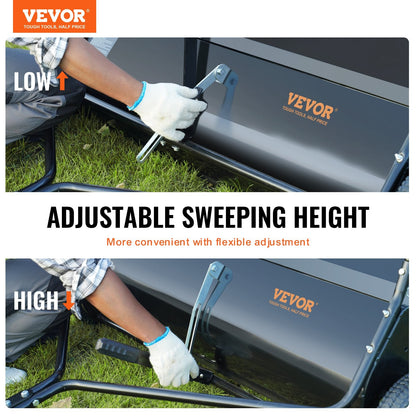 Tow-Behind Lawn Sweeper, 123 cm Wide, Large Capacity, Adjustable Height
