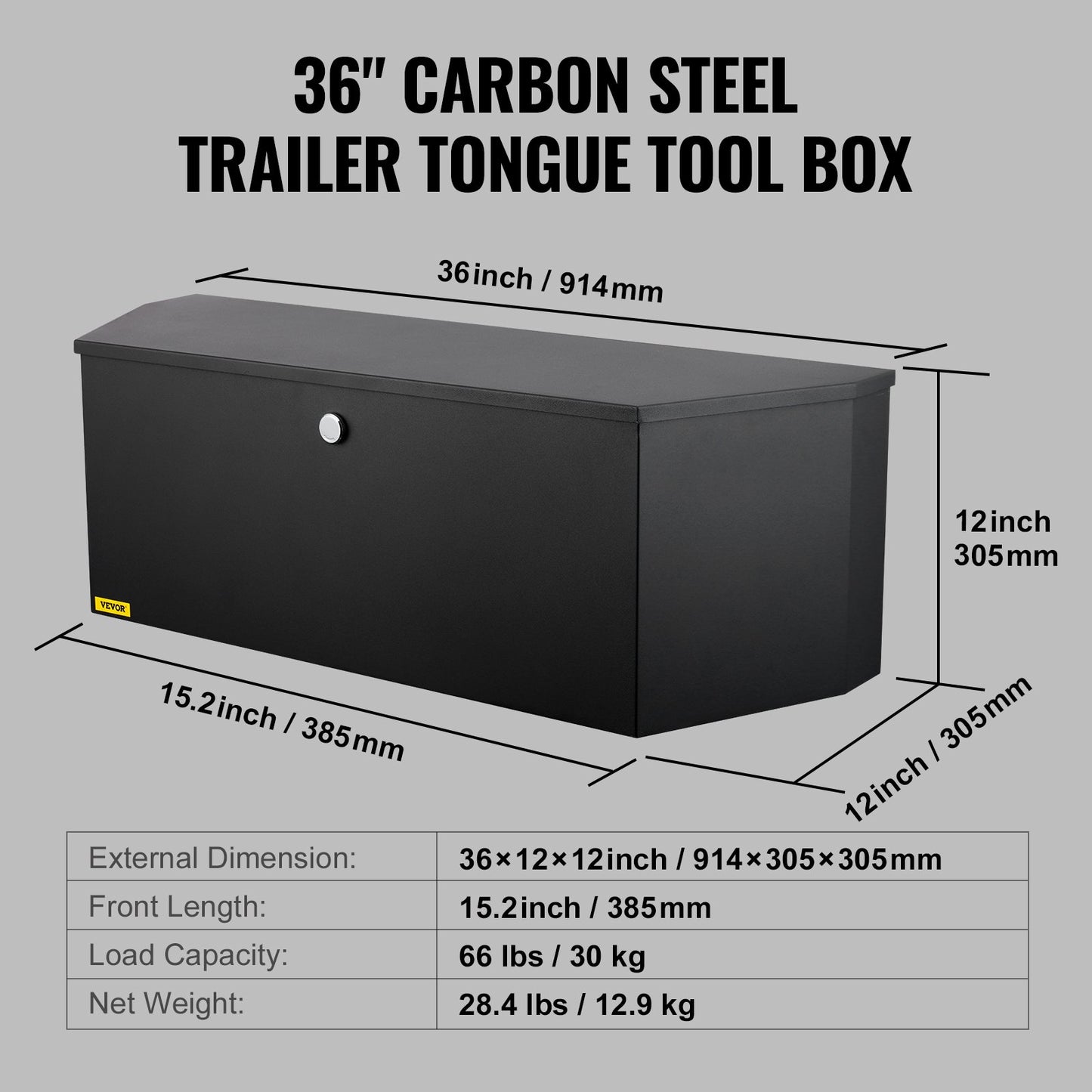 VEVOR Trailer Tongue Box, Carbon Steel Tongue Box Tool Chest, Heavy Duty Trailer